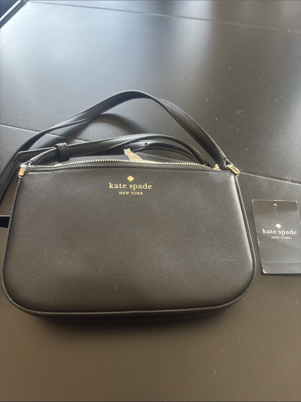 kate spade Black Saffiano Leather Crossbody with Gold Logo